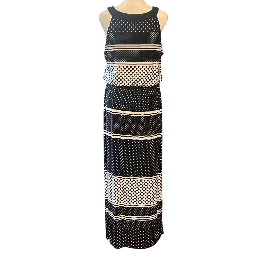 Enfocus Studio Navy White Black Polka Dot Maxi Dress 14 - Picture 5 of 7